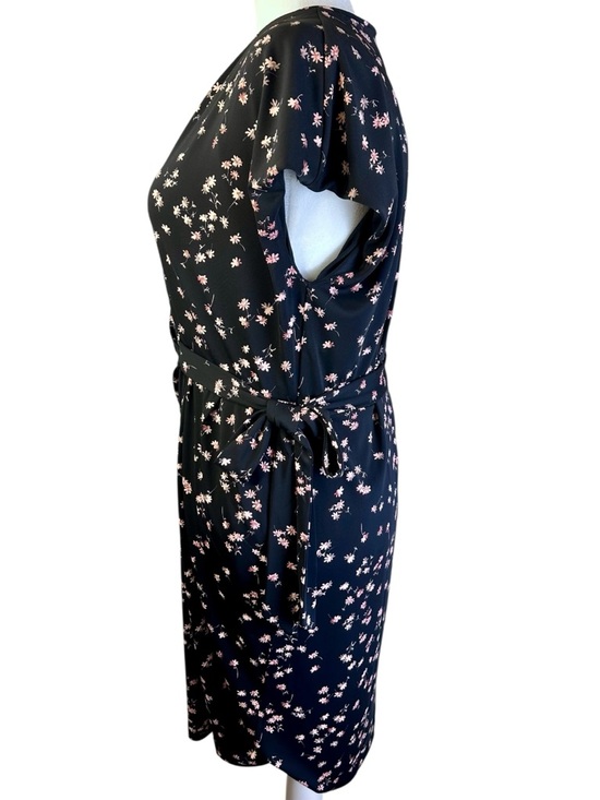 Ann Taylor Black Floral Faux Wrap Midi Dress Plus Size 18 - Picture 4 of 11